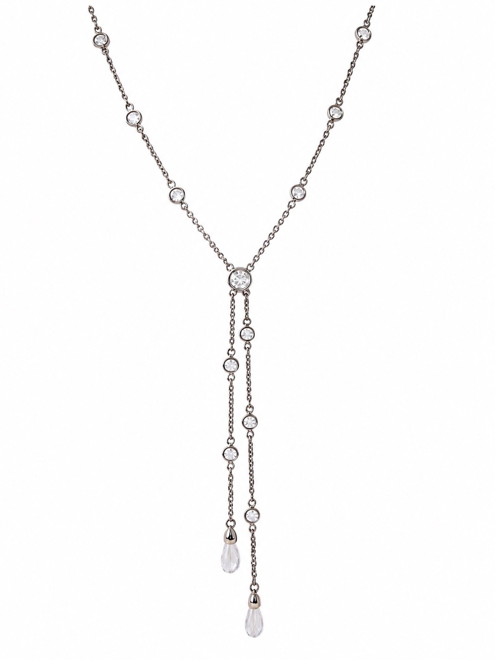 Givenchy Crystal Lariat Necklace Silver Tone Y Drop